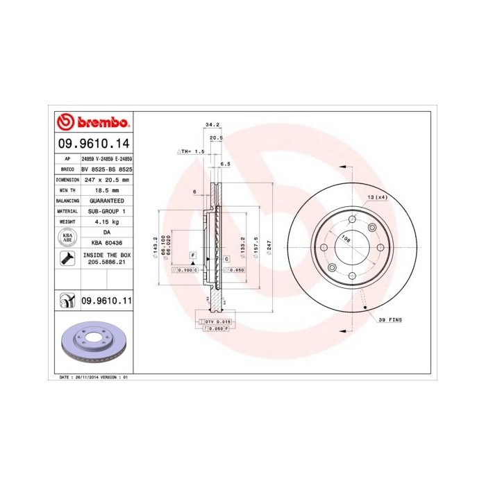 BREMBO Bremsscheibe 09.9610.14