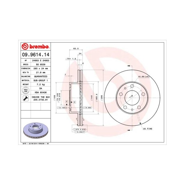 BREMBO Bremsscheibe 09.9614.14