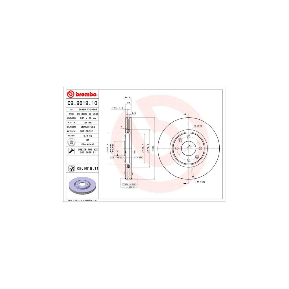 BREMBO Bremsscheibe 09.9619.10 Citroen