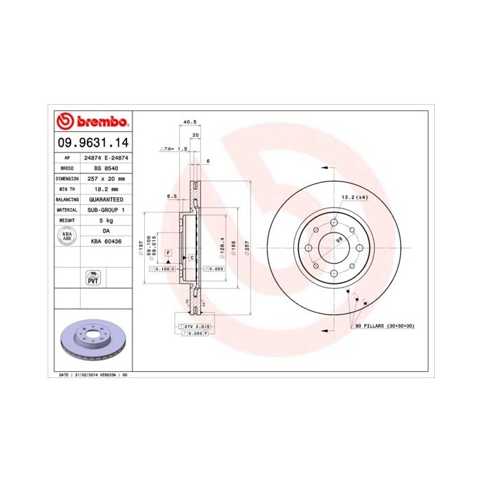 BREMBO Bremsscheibe 09.9631.14