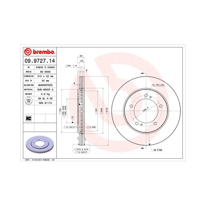 BREMBO Bremsscheibe 09.9727.14