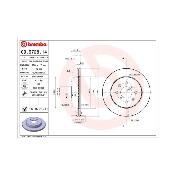 BREMBO Bremsscheibe 09.9728.14