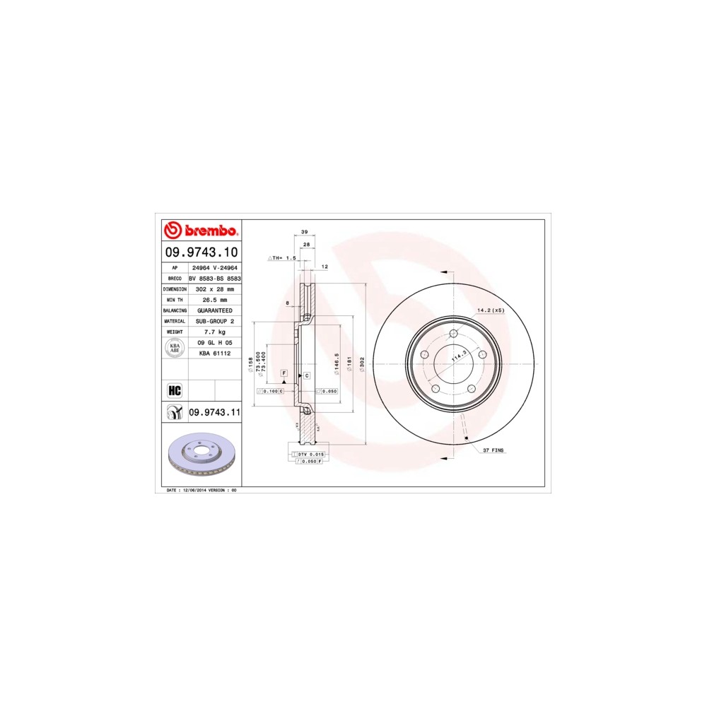 BREMBO COATED DISC LINE Bremsscheibe 09.9743.11