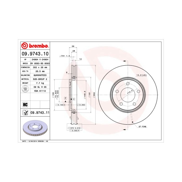 BREMBO COATED DISC LINE Bremsscheibe 09.9743.11