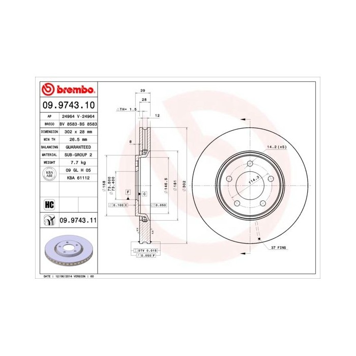 BREMBO COATED DISC LINE Bremsscheibe 09.9743.11