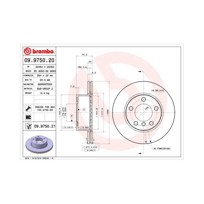 BREMBO COATED DISC LINE Bremsscheibe 09.9750.21