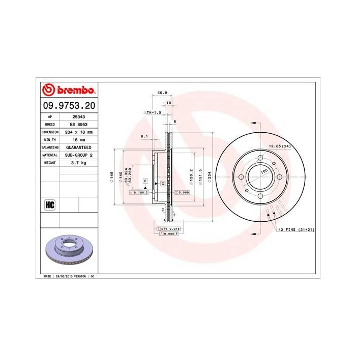 BREMBO COATED DISC LINE Bremsscheibe 09.9753.21