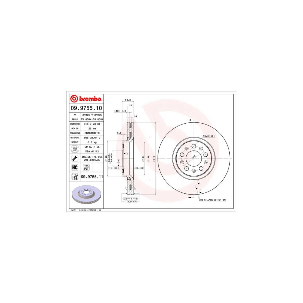 BREMBO COATED DISC LINE Bremsscheibe 09.9755.11