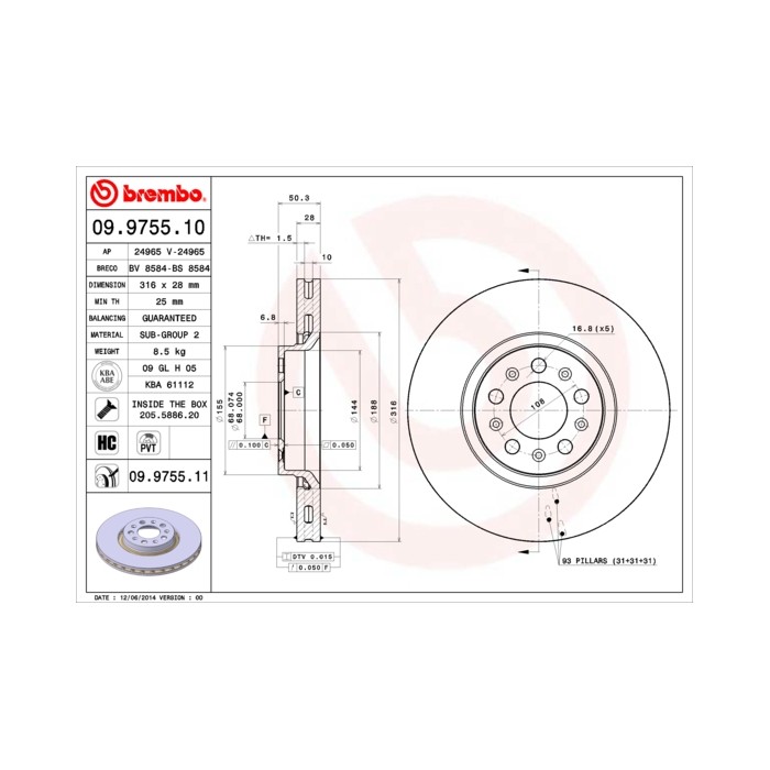 BREMBO COATED DISC LINE Bremsscheibe 09.9755.11