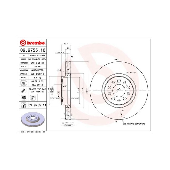 BREMBO COATED DISC LINE Bremsscheibe 09.9755.11