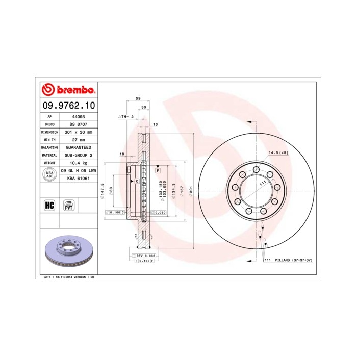 BREMBO Bremsscheibe 09.9762.10