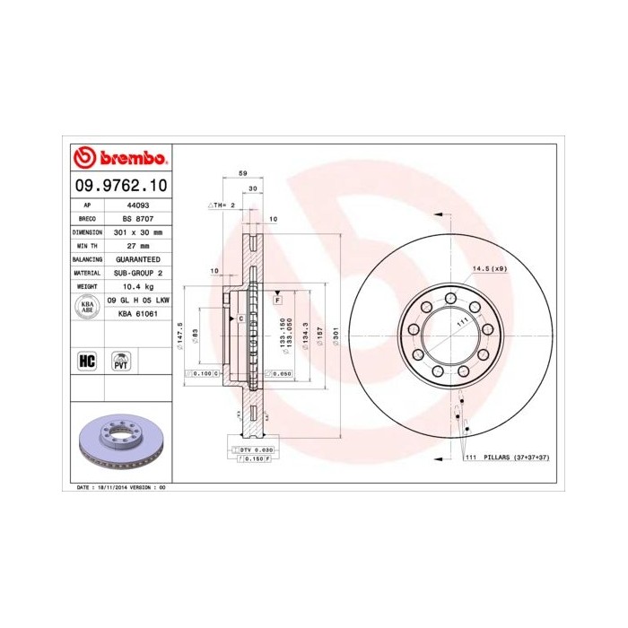 BREMBO Bremsscheibe 09.9762.10
