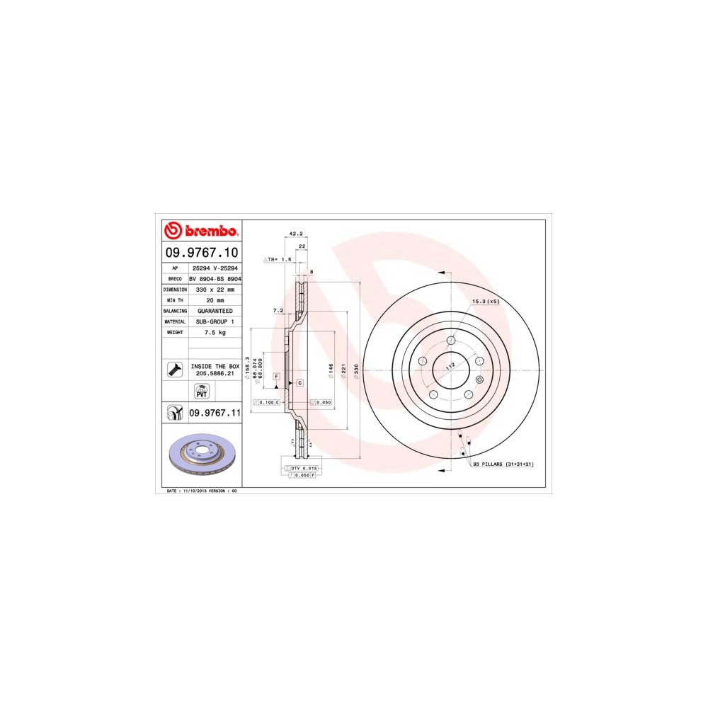 BREMBO COATED DISC LINE Bremsscheibe 09.9767.11