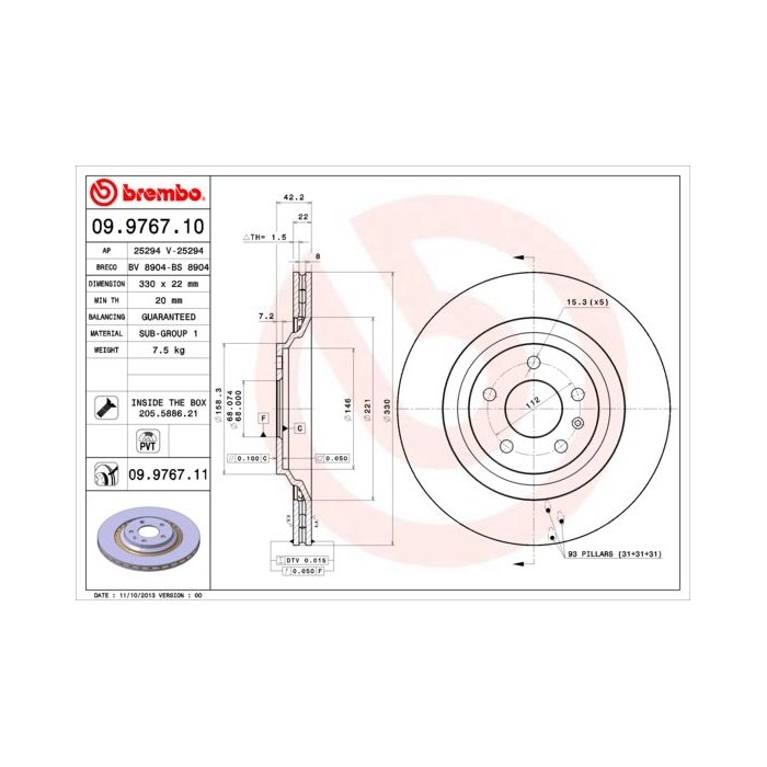 BREMBO COATED DISC LINE Bremsscheibe 09.9767.11