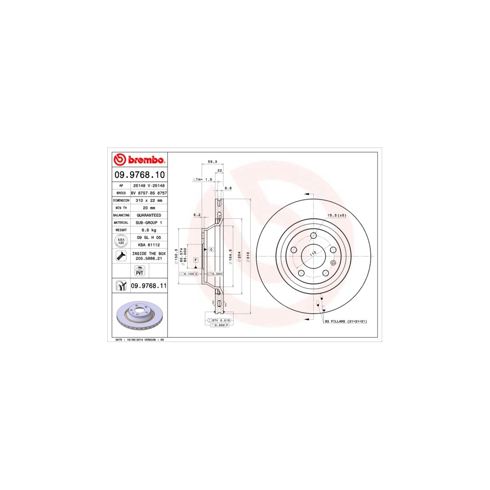 BREMBO COATED DISC LINE Bremsscheibe 09.9768.11