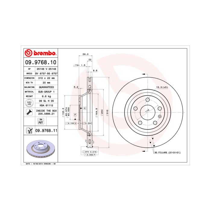 BREMBO COATED DISC LINE Bremsscheibe 09.9768.11