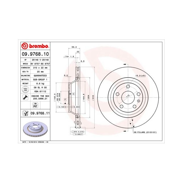 BREMBO COATED DISC LINE Bremsscheibe 09.9768.11