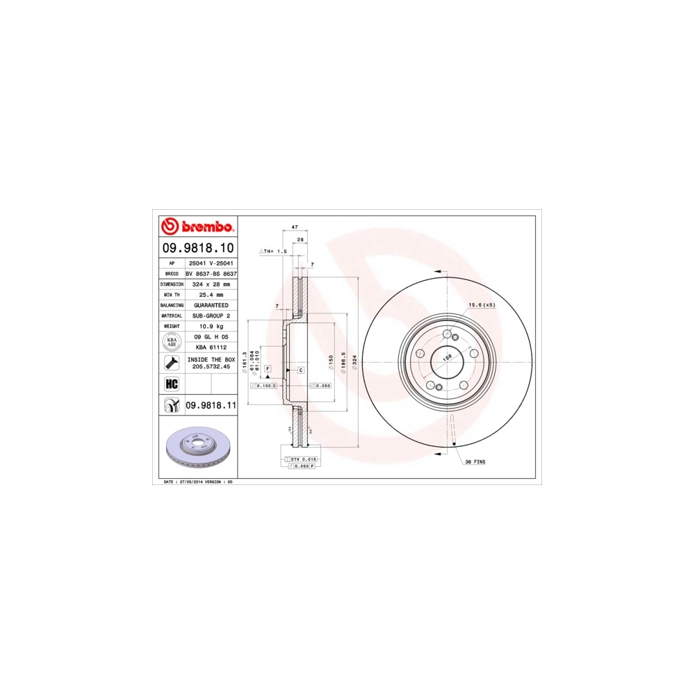 BREMBO COATED DISC LINE Bremsscheibe 09.9818.11