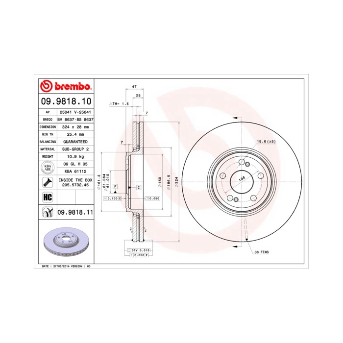BREMBO COATED DISC LINE Bremsscheibe 09.9818.11
