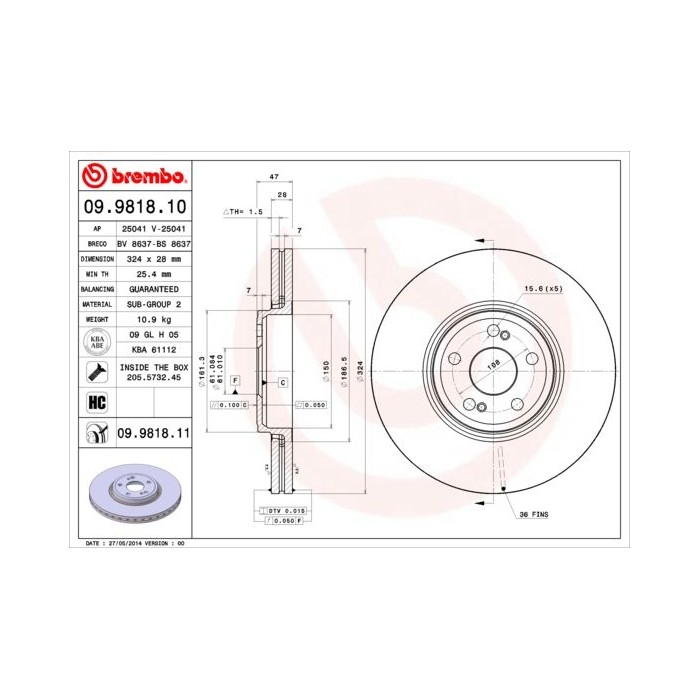 BREMBO COATED DISC LINE Bremsscheibe 09.9818.11