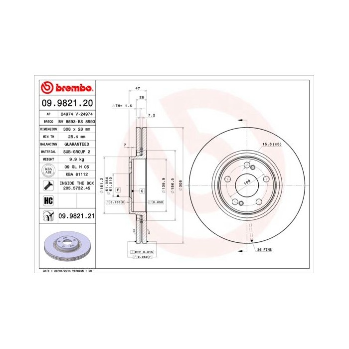 BREMBO COATED DISC LINE Bremsscheibe 09.9821.21