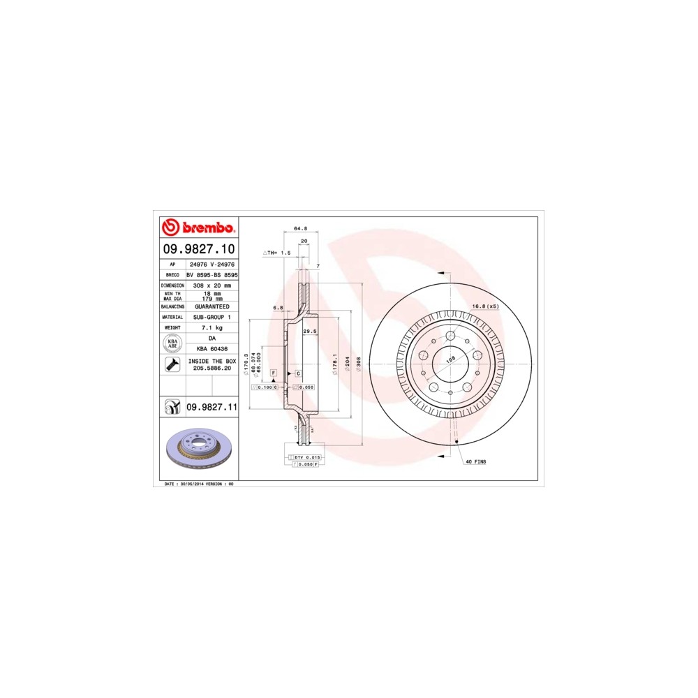 BREMBO COATED DISC LINE Bremsscheibe 09.9827.11