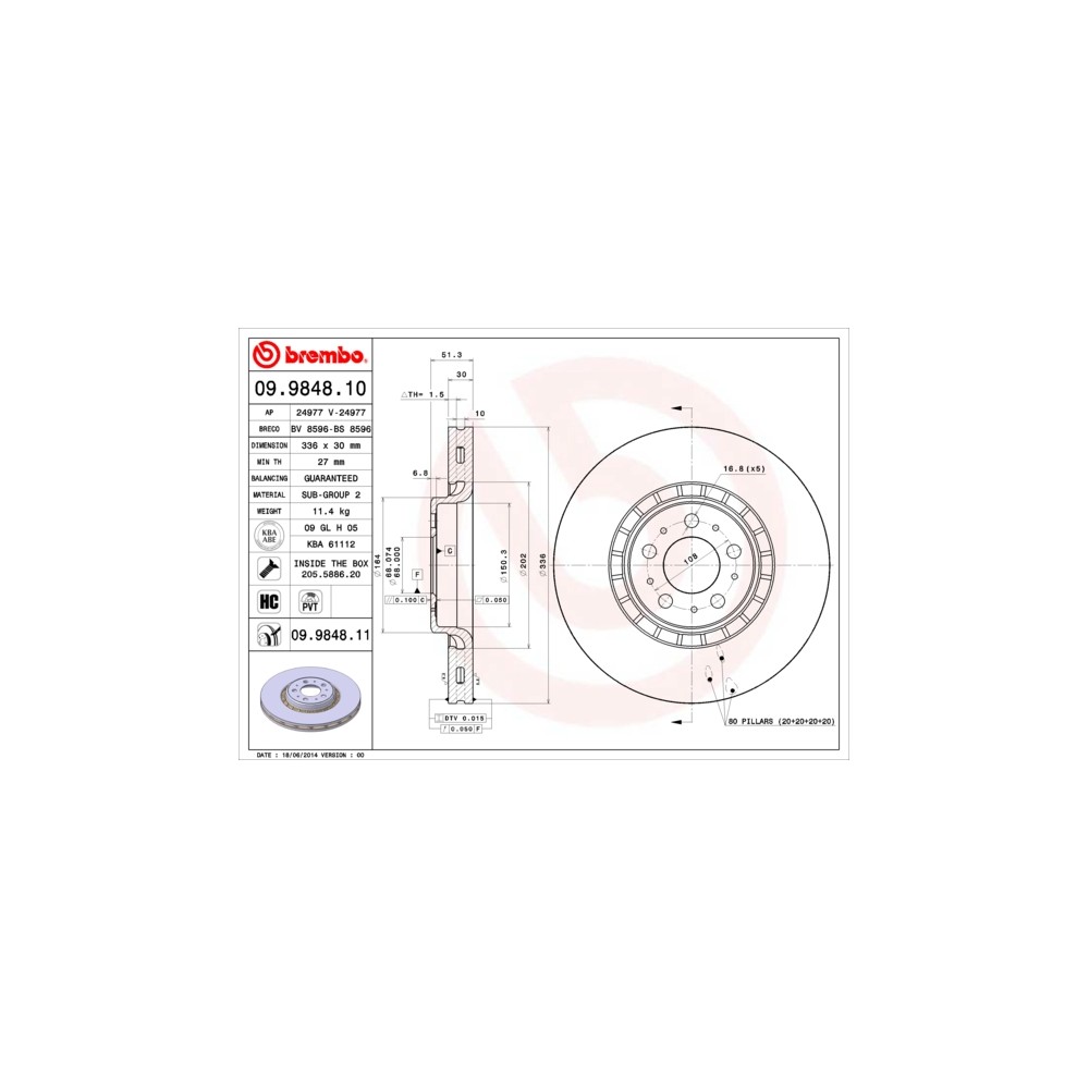 BREMBO COATED DISC LINE Bremsscheibe 09.9848.11