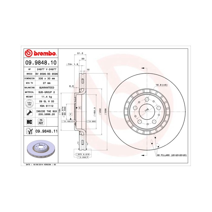 BREMBO COATED DISC LINE Bremsscheibe 09.9848.11