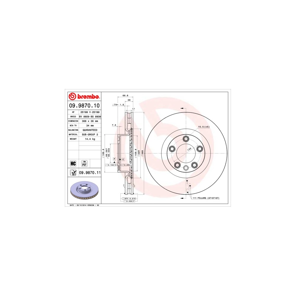 BREMBO COATED DISC LINE Bremsscheibe 09.9870.11