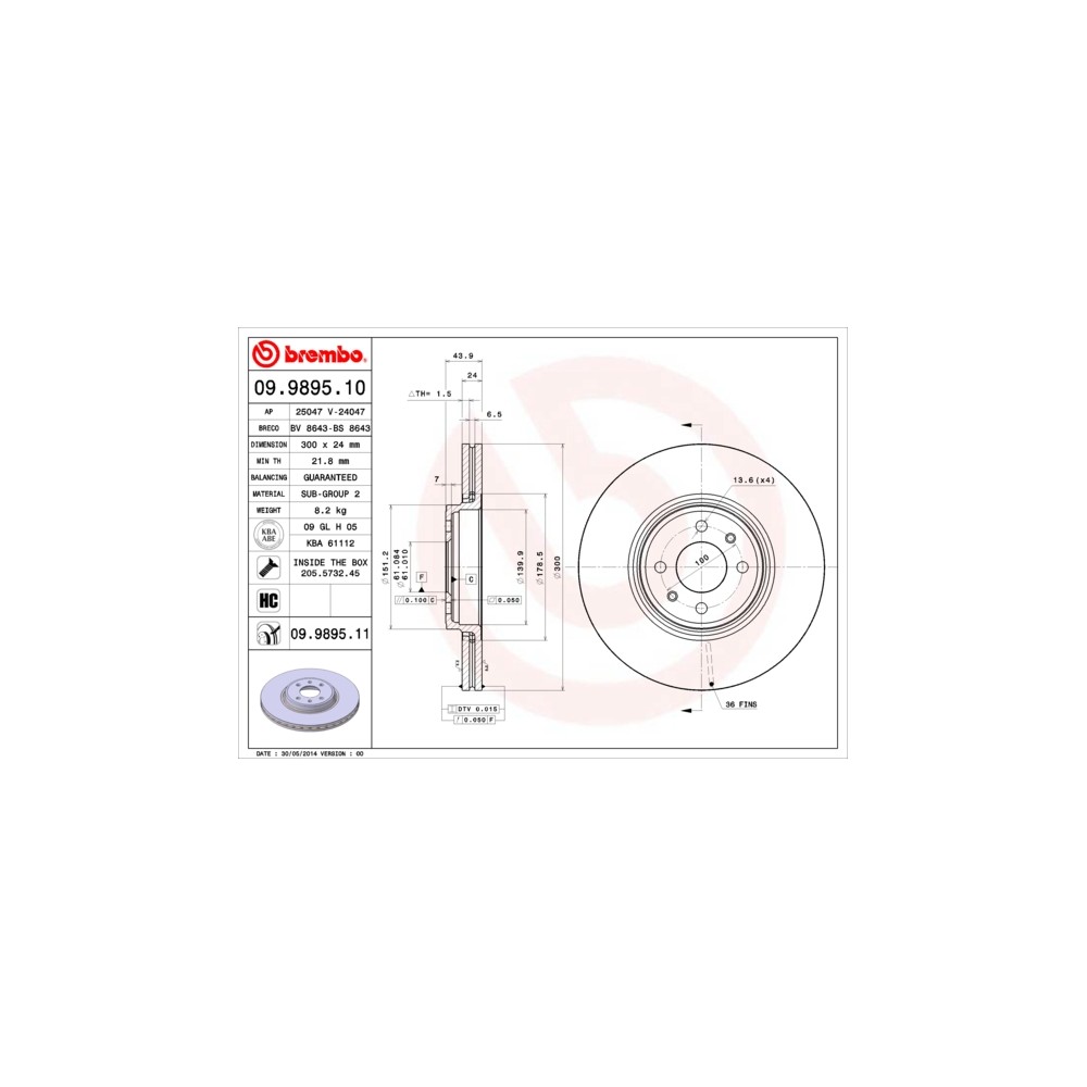 BREMBO COATED DISC LINE Bremsscheibe 09.9895.11