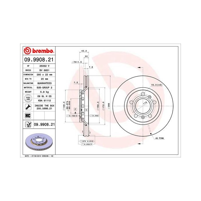 BREMBO COATED DISC LINE Bremsscheibe 09.9908.21