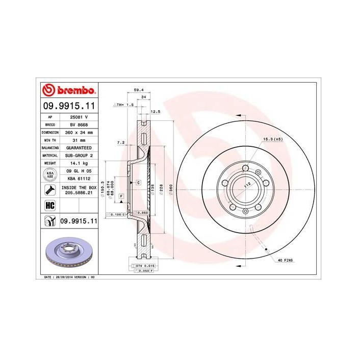 BREMBO COATED DISC LINE Bremsscheibe 09.9915.11