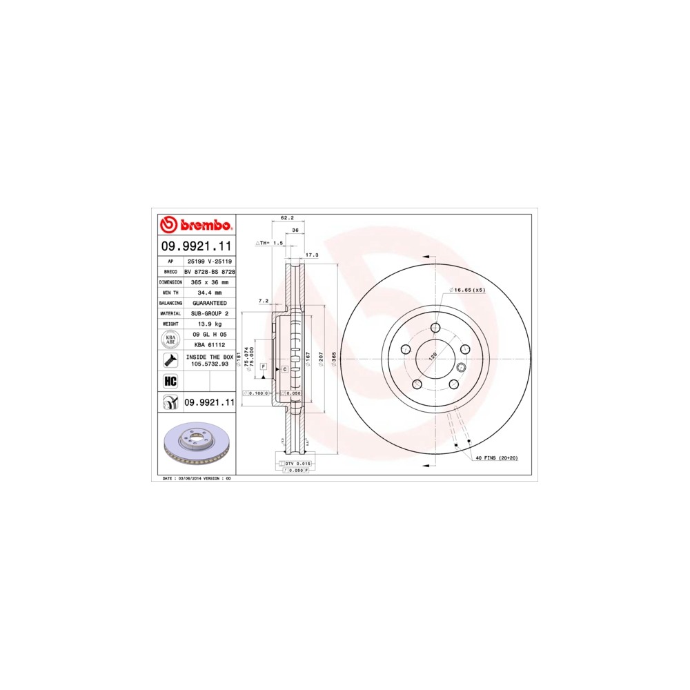 BREMBO COATED DISC LINE Bremsscheibe 09.9921.11