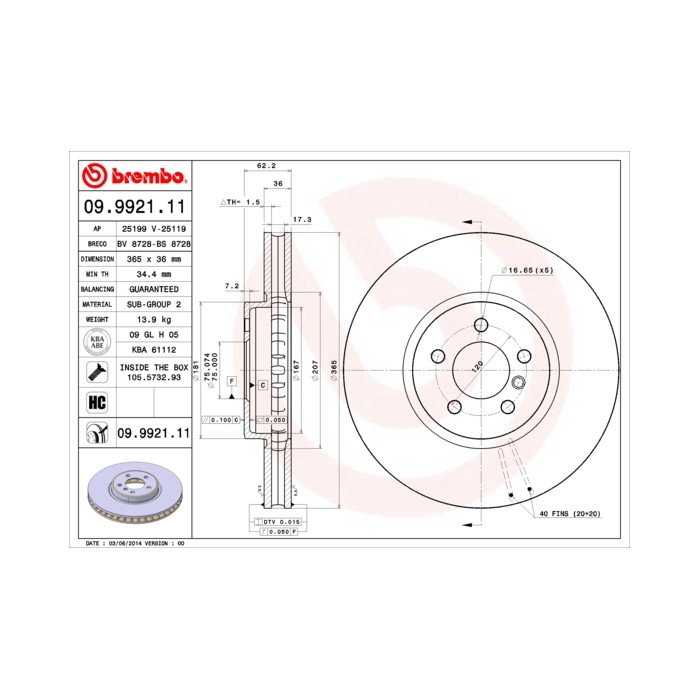 BREMBO COATED DISC LINE Bremsscheibe 09.9921.11