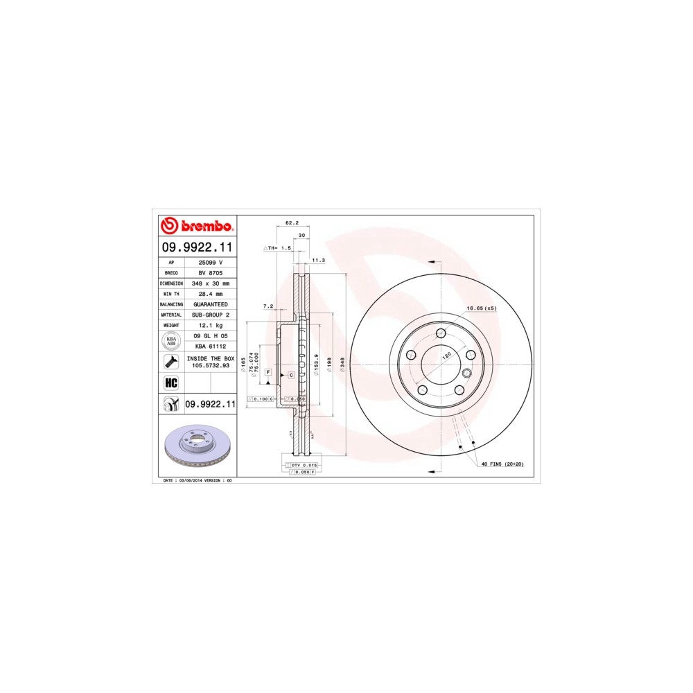 BREMBO COATED DISC LINE Bremsscheibe 09.9922.11