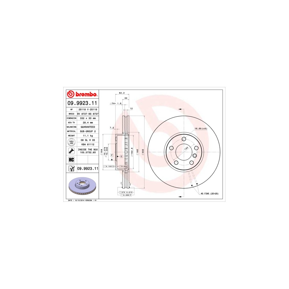 BREMBO COATED DISC LINE Bremsscheibe 09.9923.11