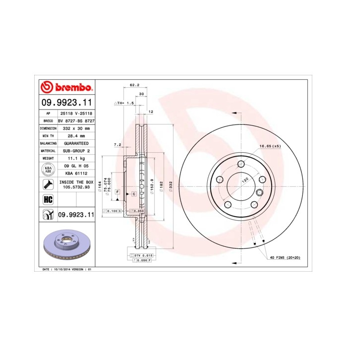 BREMBO COATED DISC LINE Bremsscheibe 09.9923.11