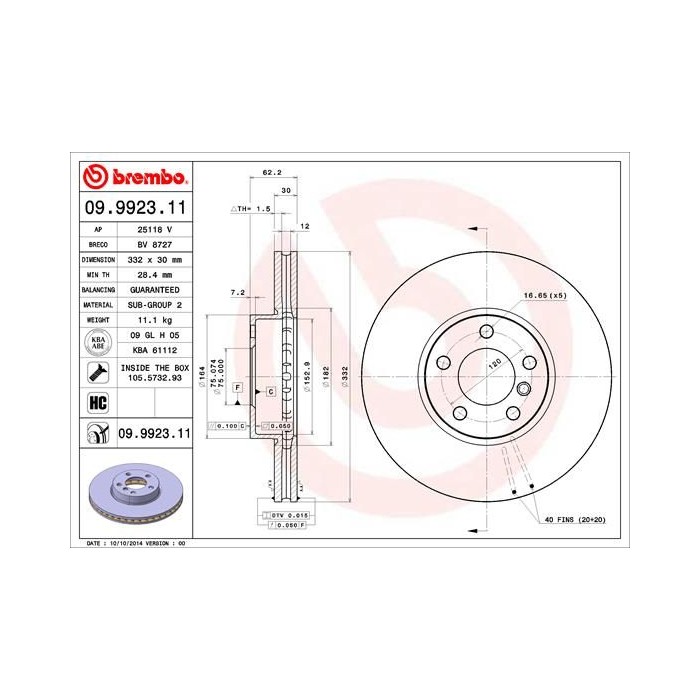 BREMBO COATED DISC LINE Bremsscheibe 09.9923.11