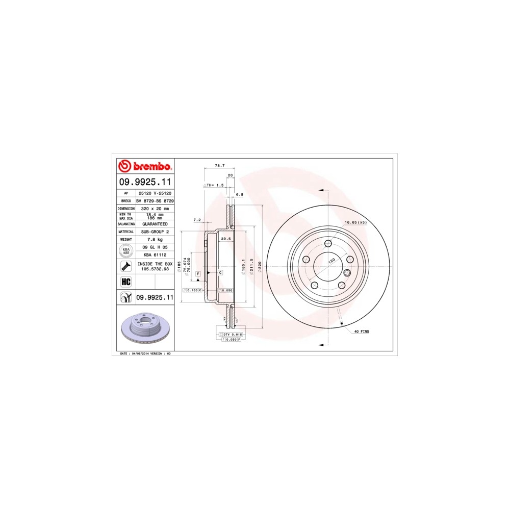 BREMBO COATED DISC LINE Bremsscheibe 09.9925.11