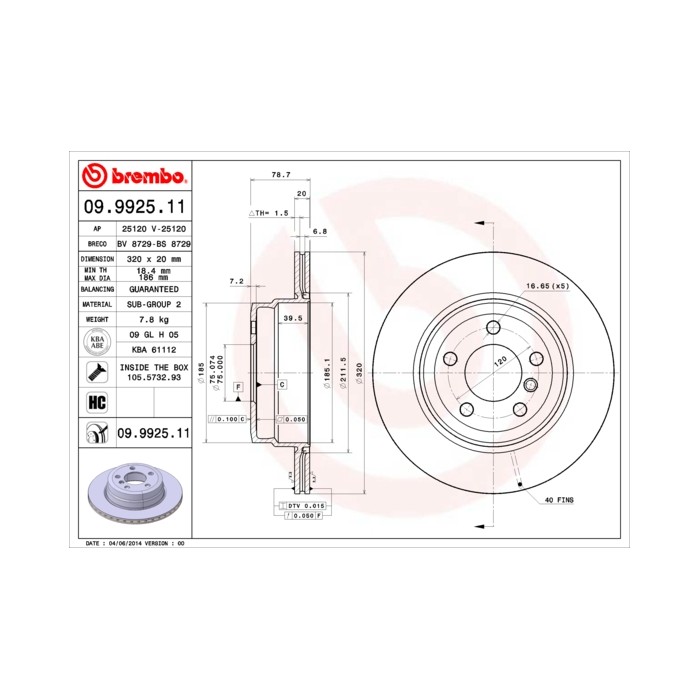 BREMBO COATED DISC LINE Bremsscheibe 09.9925.11