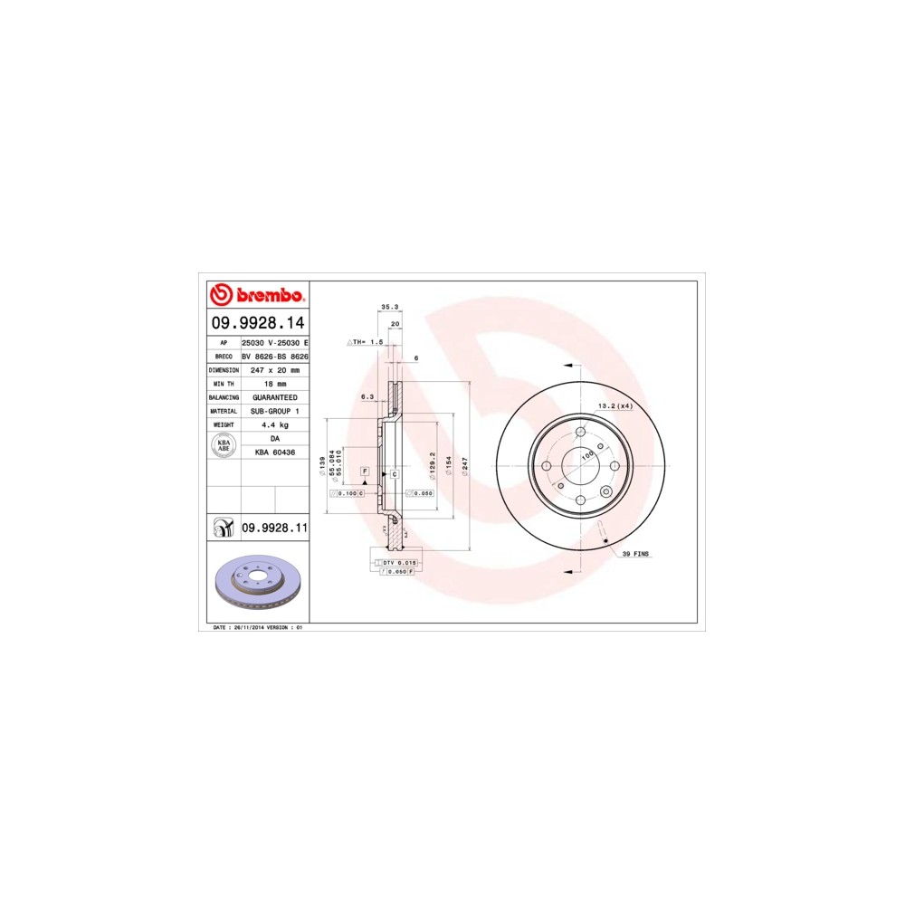 BREMBO Bremsscheibe 09.9928.14
