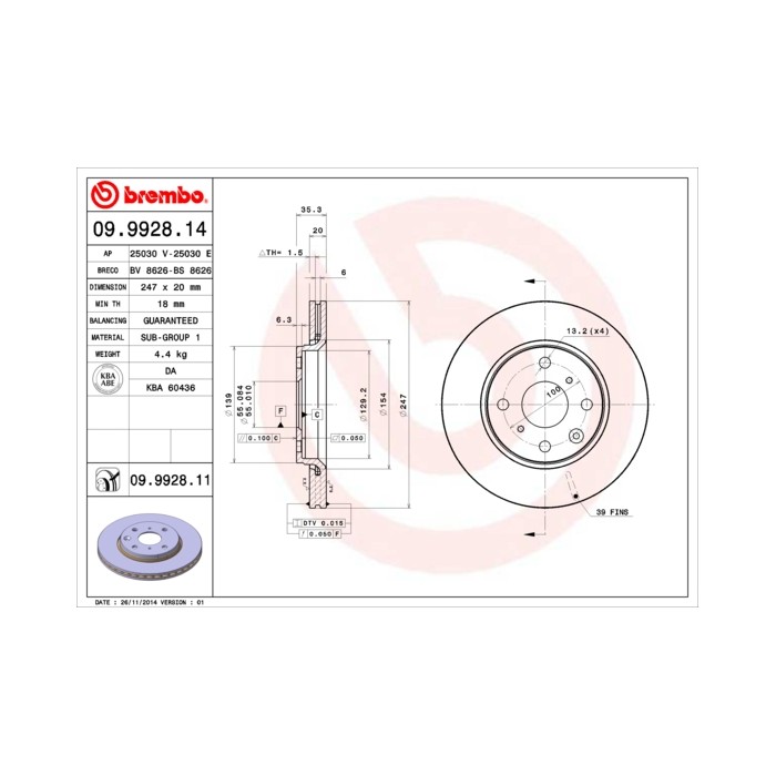 BREMBO Bremsscheibe 09.9928.14
