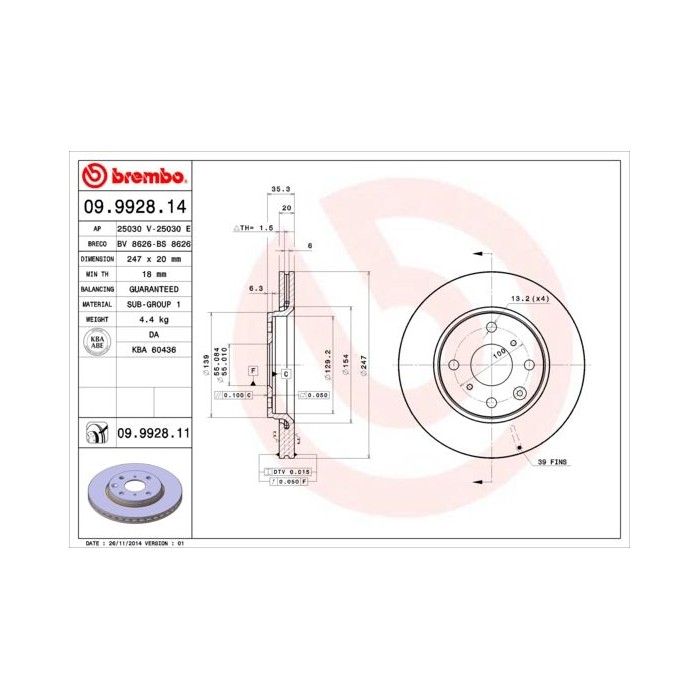 BREMBO Bremsscheibe 09.9928.14