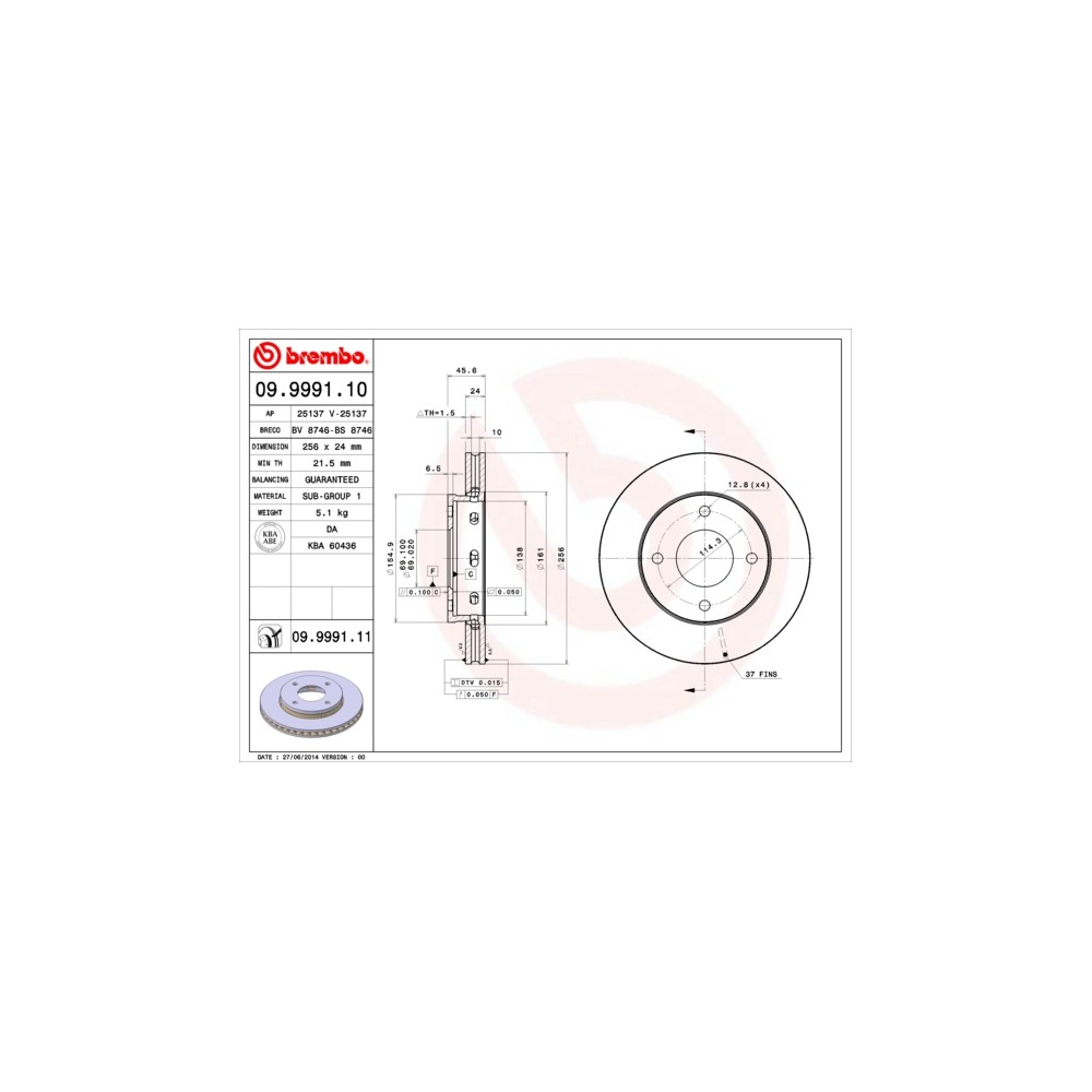 BREMBO COATED DISC LINE Bremsscheibe 09.9991.11