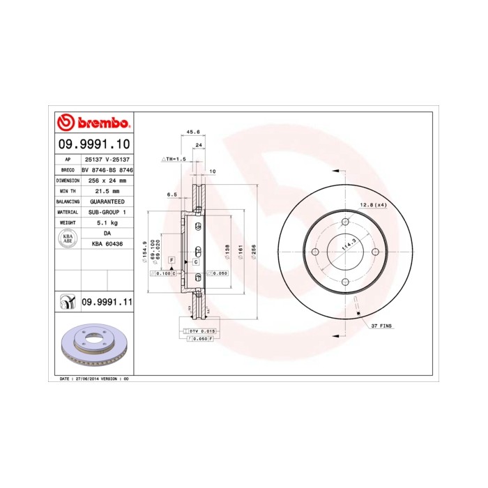 BREMBO COATED DISC LINE Bremsscheibe 09.9991.11