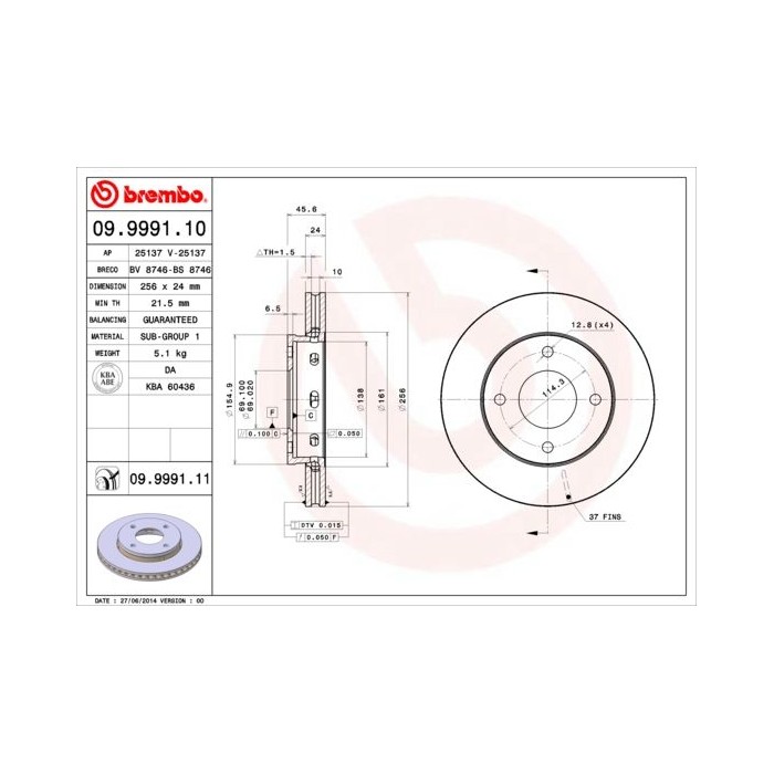 BREMBO COATED DISC LINE Bremsscheibe 09.9991.11