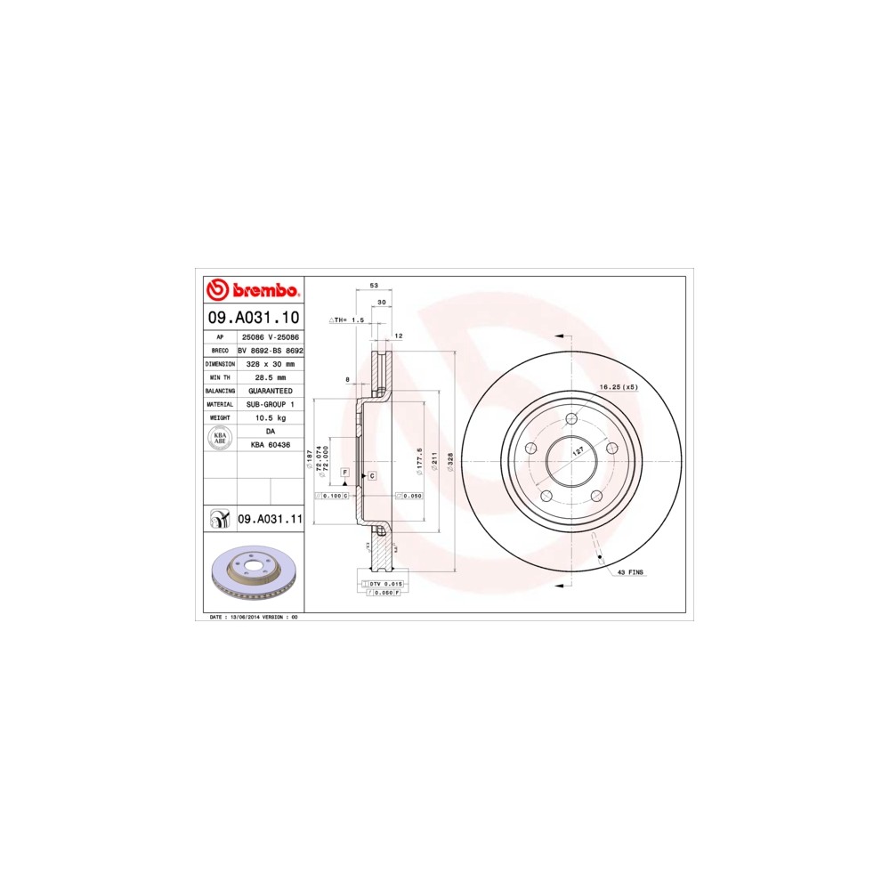 BREMBO COATED DISC LINE Bremsscheibe 09.A031.11