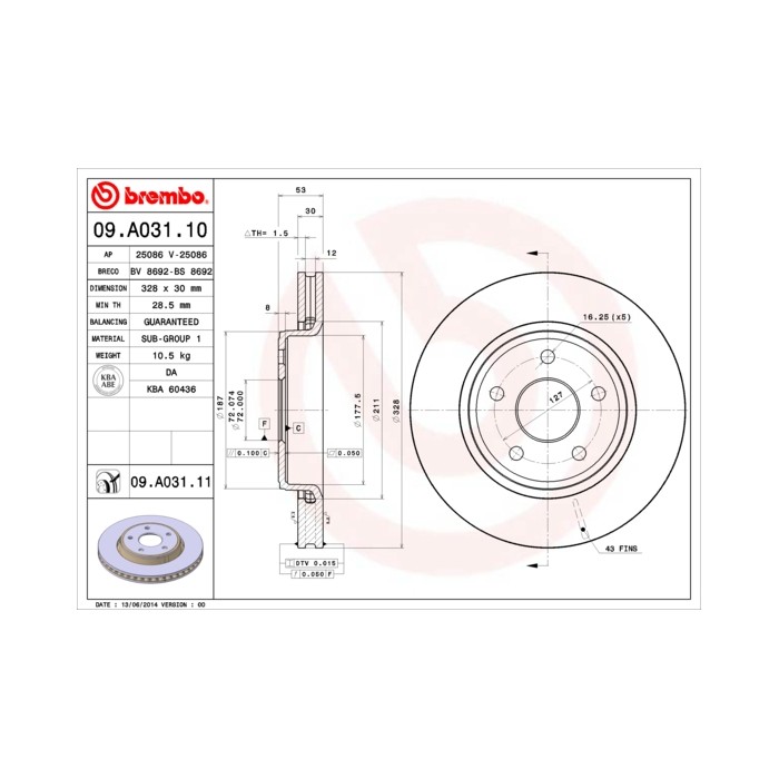 BREMBO COATED DISC LINE Bremsscheibe 09.A031.11