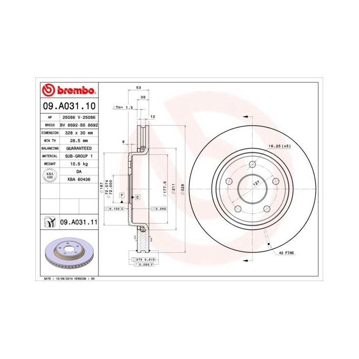BREMBO COATED DISC LINE Bremsscheibe 09.A031.11