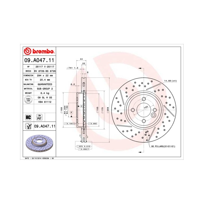 BREMBO COATED DISC LINE Bremsscheibe 09.A047.11